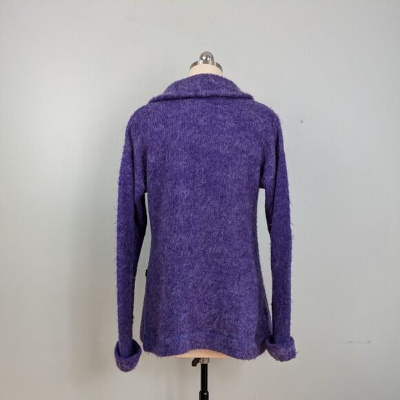 Peruvian Trading Company Cardigan Sweater M L Purple Fuzzy Collared Work Winter - Picture 3 of 10